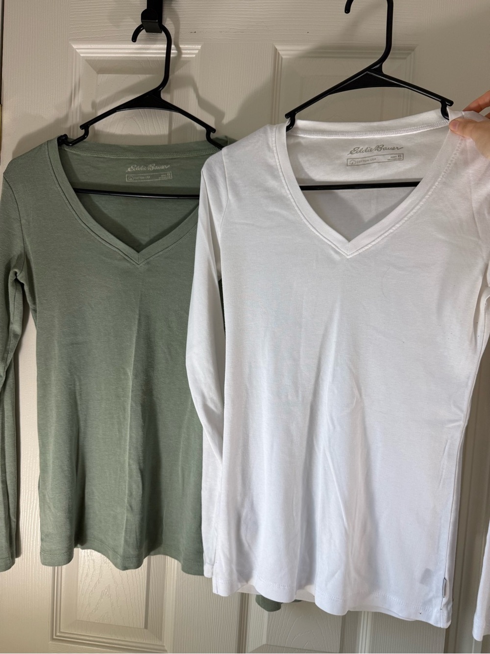 Pack of two Eddie Bauer Long Sleeve V-Neck Top - White & Sage